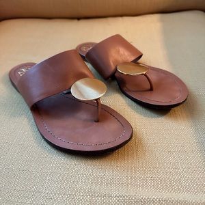 Tory Burch Brown w/ Gold medallion embellishment sandals